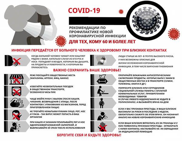 Стенд Рекомендации по профилактике коронавируса COVID-19 для тех, кому за 60, 400х600 мм